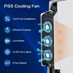 Ventilateur de refroidissement pour accessoires PS5, avec 3 lumières LED bleues/2 ports USB 3.0/2 vitesses de ventilateur, compa