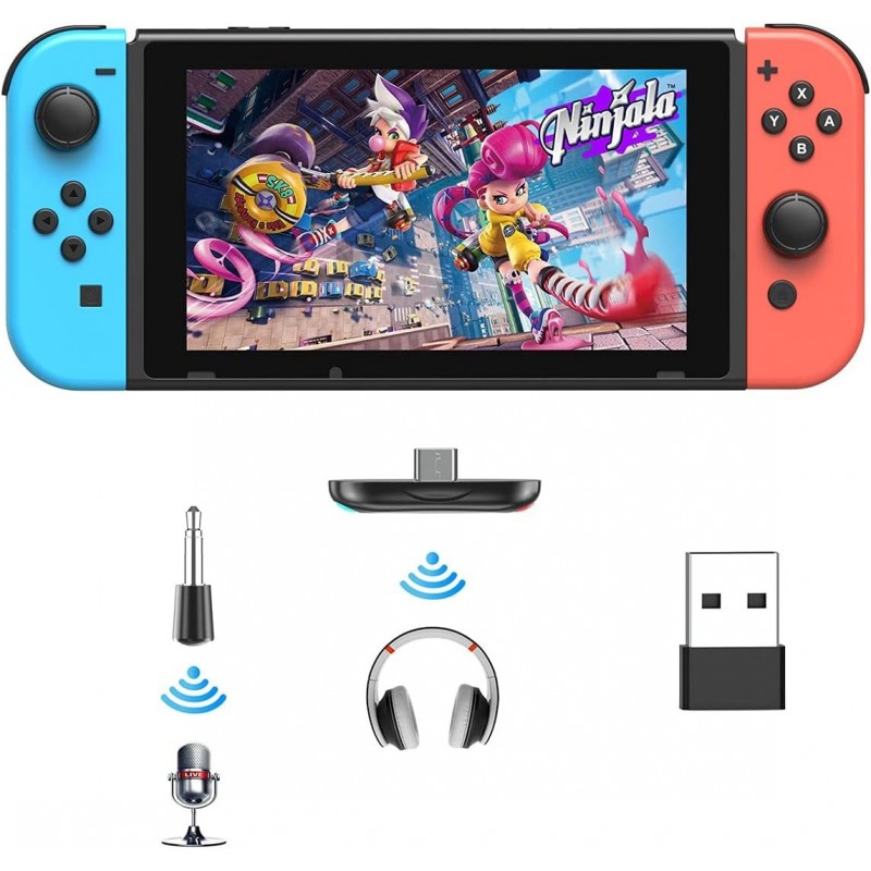 Adaptateur Bluetooth pour Nintendo Switch/Lite, émetteur audio sans fil BT 5.0 avec convertisseur USB C vers A à faible latence 