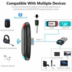 Adaptateur Bluetooth pour Nintendo Switch/Lite, émetteur audio sans fil BT 5.0 avec convertisseur USB C vers A à faible latence 