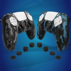 Étui de protection en silicone antidérapant Fosmon compatible avec le contrôleur Sony PS5 (2 pièces – camouflage noir/bleu) Hous