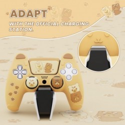 PlayVital Cute Bear Controller Silicone Case pour ps5, Kawaii Controller Cover Compatible avec la station de charge, Gamepad Ski