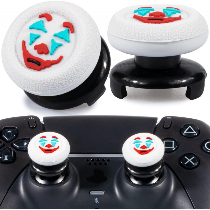 Extension de joystick FPS et housse de poignée en caoutchouc et silicone texturée pour manette PS5 et PS4 (Joker White)