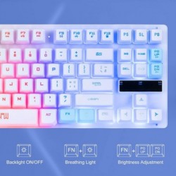 Clavier de jeu 87 touches TKL Clavier filaire, CHONCHOW Rainbow LED rétroéclairé blanc Clavier souris 3200 DPI mignon clavier co