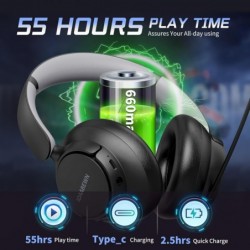 Casque de jeu sans fil pour PS5 PS4, 2,4 GHz/55H Batterie Casques de jeu avec micro pour casque PS5, casque de jeu Bluetooth 5.3