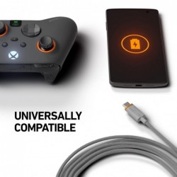 Câble USB-C tressé SCUF - Gris clair 12 pi / 3,6 mètres Connexion et chargement USB Type C pour manettes Xbox, PS5 et smartphone