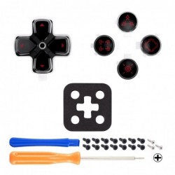 Boutons d'action de remplacement personnalisés Dpad eXtremeRate trois tons noir et transparent avec symboles rouge carmin redess