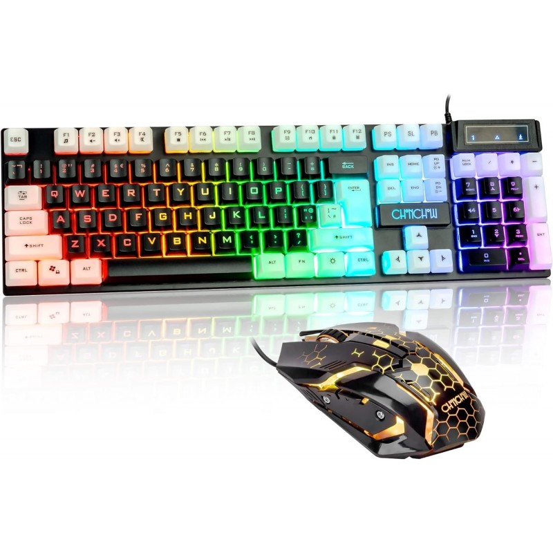 Ensemble clavier et souris lumineux CHONCHOW, clavier LED de jeu RVB pleine taille et souris de jeu filaire arc-en-ciel pour PS4