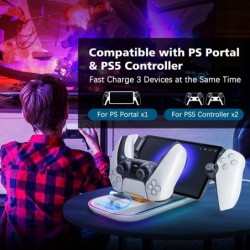 Support de charge pour PlayStation Portal, station de charge 3 en 1 pour PS Portal et contrôleur PS5 avec 14 lumières RVB et câb