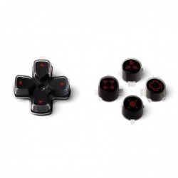 Boutons d'action de remplacement personnalisés Dpad eXtremeRate trois tons noir et transparent avec symboles rouge carmin redess