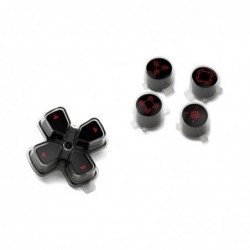 Boutons d'action de remplacement personnalisés Dpad eXtremeRate trois tons noir et transparent avec symboles rouge carmin redess