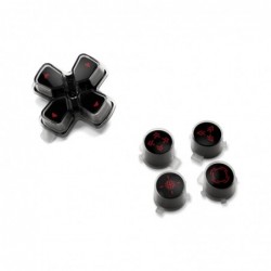 Boutons d'action de remplacement personnalisés Dpad eXtremeRate trois tons noir et transparent avec symboles rouge carmin redess