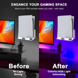 Support mural NexiGo PS5 (toutes versions) avec lumière LED RVB - Support mural pour console Playstation 5 (disque et numérique)