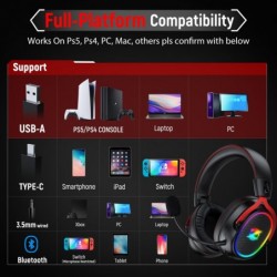 Casque de jeu sans fil Ozeino pour PS5 PS4 PC portable Switch - Casque sans fil 2,4 GHz avec microphone antibruit amovible 40 he