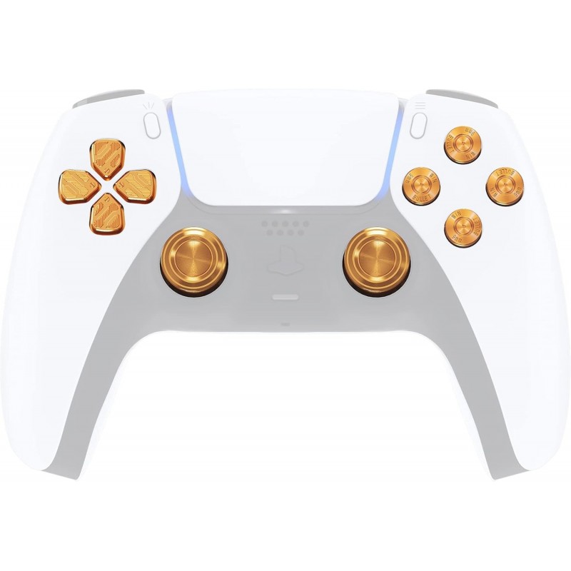 eXtremeRate Gold Metal Thumbsticks Dpad ABXY Buttons pour contrôleur PS5, joysticks analogiques de remplacement personnalisés en