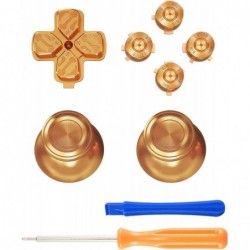 eXtremeRate Gold Metal Thumbsticks Dpad ABXY Buttons pour contrôleur PS5, joysticks analogiques de remplacement personnalisés en