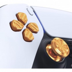 eXtremeRate Gold Metal Thumbsticks Dpad ABXY Buttons pour contrôleur PS5, joysticks analogiques de remplacement personnalisés en