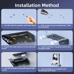 Kit de montage mural pour PS5 Slim avec station de charge rapide, support mural en acier, chargeur de contrôleur double et suppo