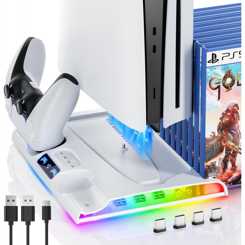 Station de refroidissement pour support PS5 Slim avec station de charge pour contrôleur pour Playsation 5 Slim, kits d'accessoir