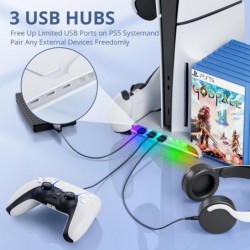 Station de refroidissement pour support PS5 Slim avec station de charge pour contrôleur pour Playsation 5 Slim, kits d'accessoir