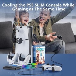 Station de refroidissement pour support PS5 Slim avec station de charge pour contrôleur pour Playsation 5 Slim, kits d'accessoir