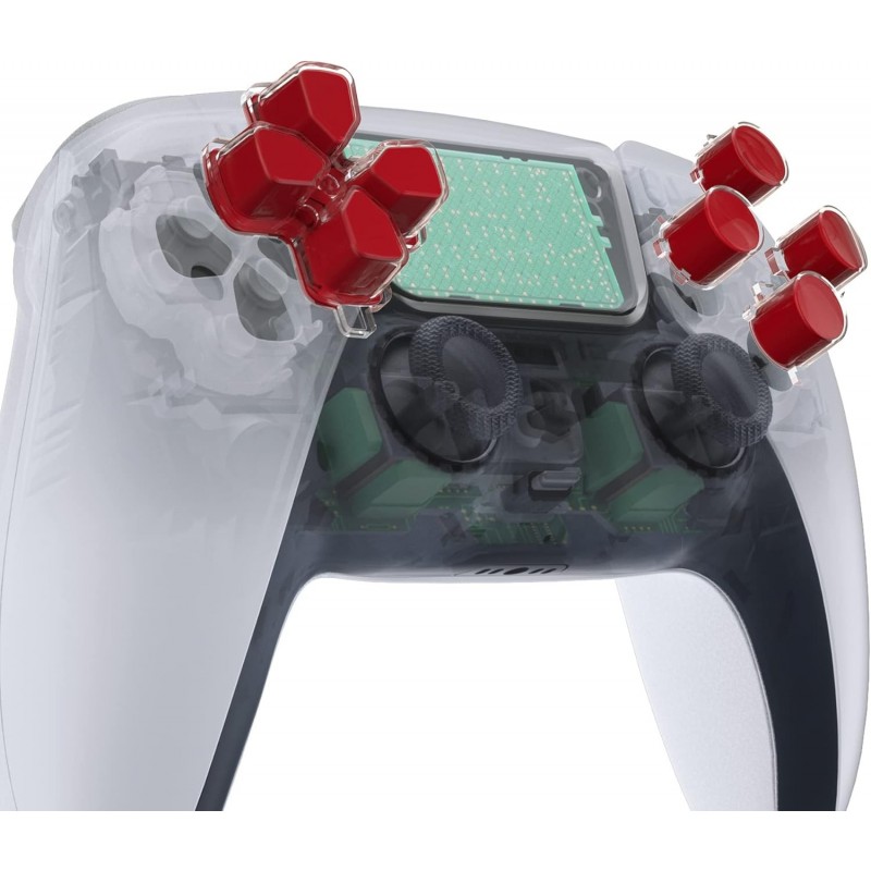 Boutons d'action Dpad personnalisés bicolores rouge carmin et transparent eXtremeRate Remplacement sans empreinte de lettre Bout