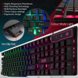 Clavier de jeu Orzly RGB USB filaire Rainbow Claviers conçus pour les joueurs PC, PS4, PS5, ordinateur portable, Xbox, Nintendo 