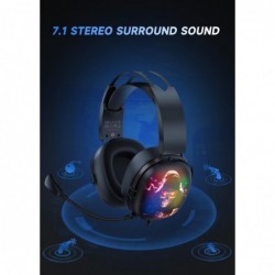 Casque de jeu USB RYR pour PC, casque de jeu avec microphone antibruit, son surround 7.1, lumière RVB, haut-parleurs 50 mm, casq