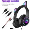 Casque de jeu stéréo pour PS4 PC PS5 Xbox One Nintendo Switch, casque filaire à oreilles de chat avec micro, basses surround, ca