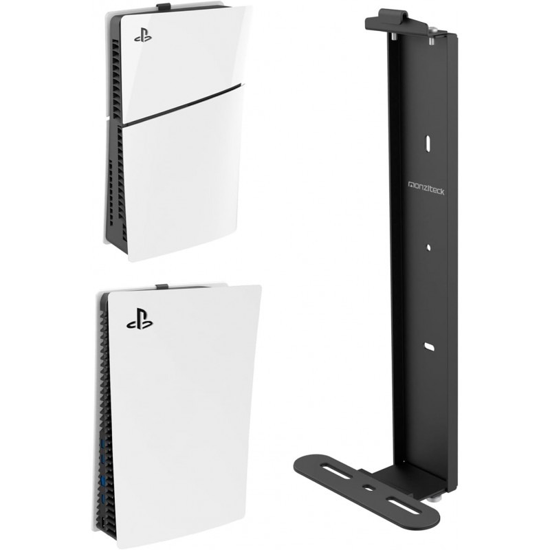 Support mural Monzlteck pour PS5 Slim - Support mural en acier pour PS5 Original et PS5 Slim (numérique et disque), robuste et n