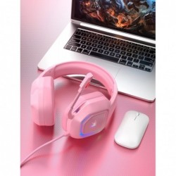 Casque de jeu rose ZIUMIER Z30 pour PS4, PS5, Xbox One, PC, casque supra-auriculaire filaire avec microphone antibruit, lumière 