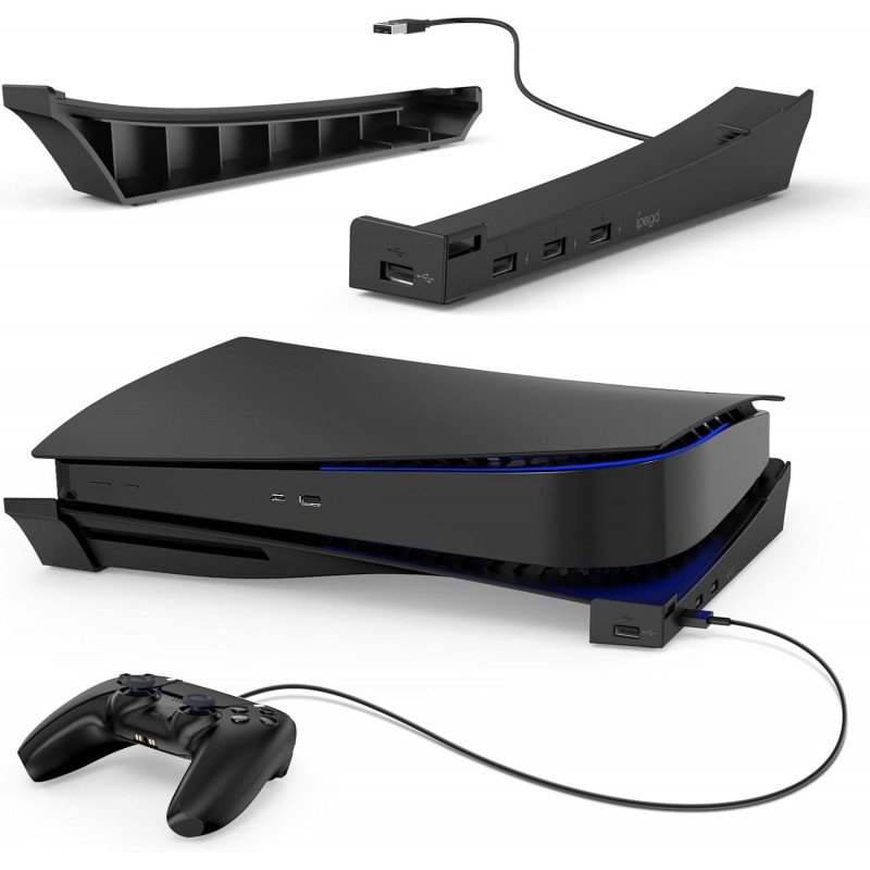 Support horizontal MENEEA pour console PS5 avec hub USB à 4 ports, support de skate de base amélioré, accessoires pour PlayStati