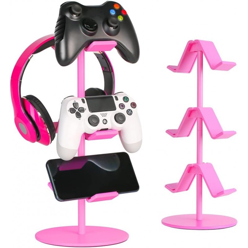 Support de contrôleur rose, support de casque, support de casque de contrôleur de jeu multi-réglable à 3 niveaux pour tous les a