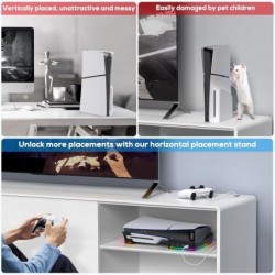 Auarte 2023 Support horizontal RGB pour accessoires de console PS5 Slim avec 14 modes d'éclairage et 4 concentrateurs USB, suppo