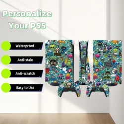 Autocollant de peau compatible avec la console PS5 Disc Edition, kit d'accessoires de peau PS5 avec autocollant de contrôleur PS