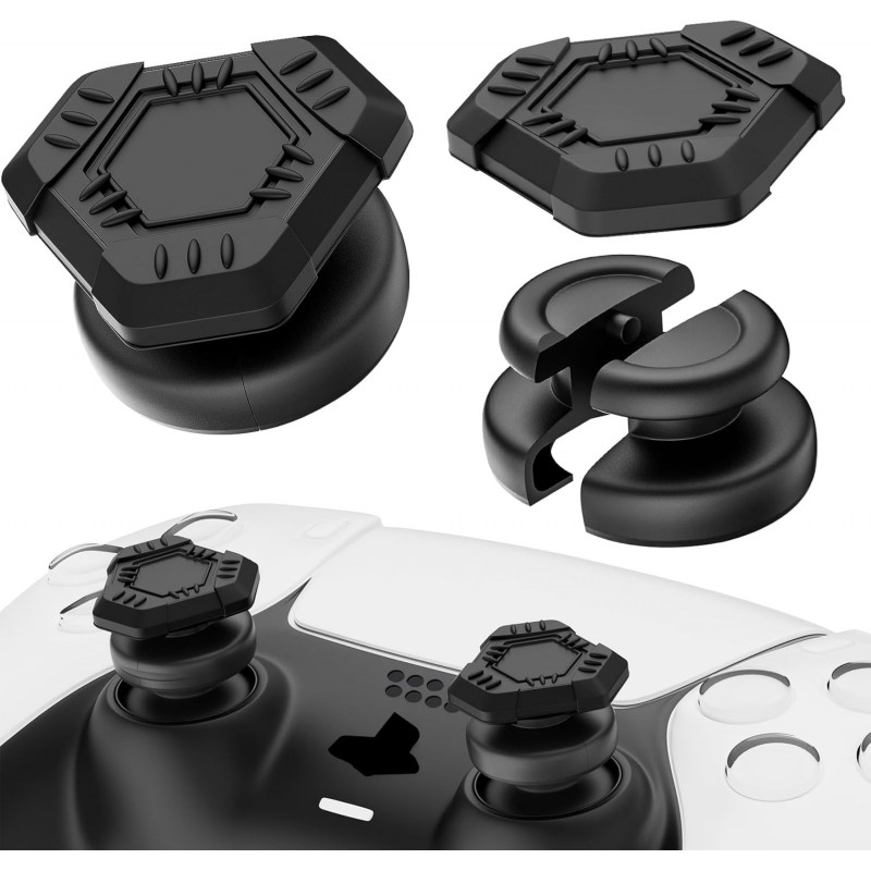 Lot de 2 rallonges de joystick anti-chute et housse de protection en silicone pour manette PS5 et PS4 (UFO Black)