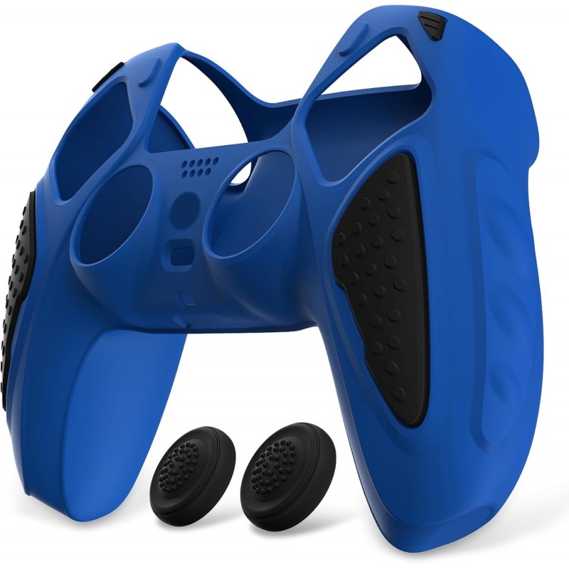 PlayVital Knight Edition Coque en silicone antidérapante bicolore bleu et noir pour manette PS5, étui en caoutchouc souple pour 