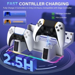 Kit de support mural PS5 avec station de charge, compatible avec PS5/PS5 Slim Disc et version numérique, chargeurs de contrôleur