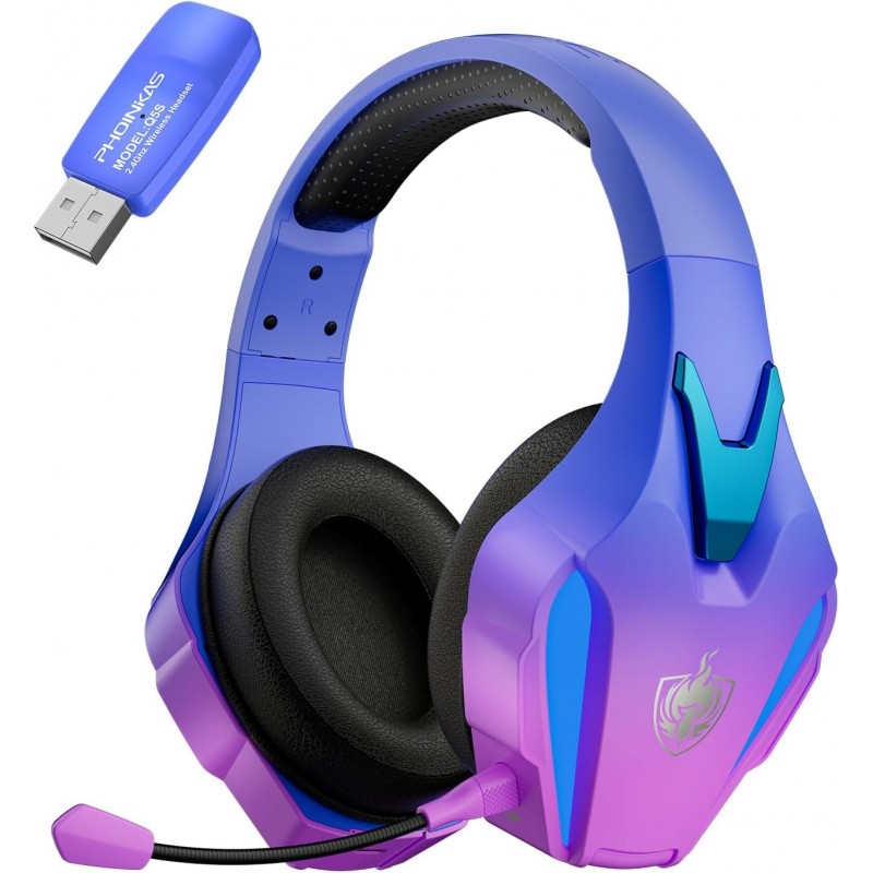 Casque de jeu sans fil PHOINIKAS pour PS4 PS5 PC Switch, casque de jeu sans fil 2,4 GHz avec micro antibruit amovible, son stéré