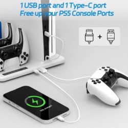 Support PS5 Slim, station de refroidissement avec station de charge à double contrôleur pour console PS5, accessoires PS5 avec v