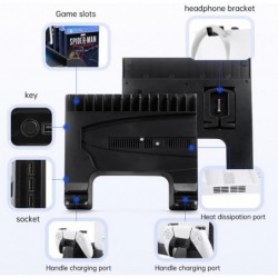 Support PS5 Slim avec ventilateur de refroidissement et station de charge pour contrôleur pour console PS5 Slim Disc/Digital, po