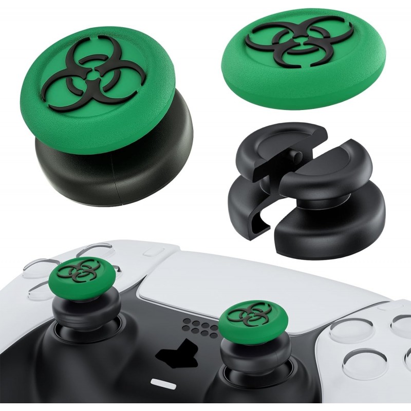 Lot de 2 rallonges de joystick anti-chute et housse de protection en silicone pour manette PS5 et PS4 (BH Green)