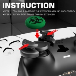 Lot de 2 rallonges de joystick anti-chute et housse de protection en silicone pour manette PS5 et PS4 (BH Green)