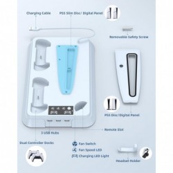Support et station de refroidissement Lictin PS5 / PS5 Slim, station de chargement de contrôleur pour console Playstation 5, sup