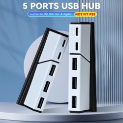 Hub USB 5 ports pour PS5 Slim Disc ＆ Digital (ne convient pas à la PS5), accessoires PS5 Slim Port d'extension haute vitesse, 2 