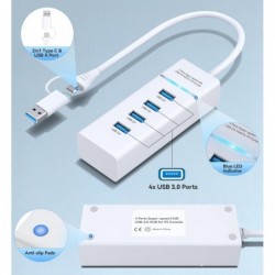 Hub USB pour PS5, répartiteur USB 3.0 à 4 ports, hub de chargement USB haute vitesse pour console PS5 Slim, extension de port US