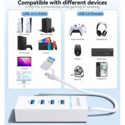 Hub USB pour PS5, répartiteur USB 3.0 à 4 ports, hub de chargement USB haute vitesse pour console PS5 Slim, extension de port US