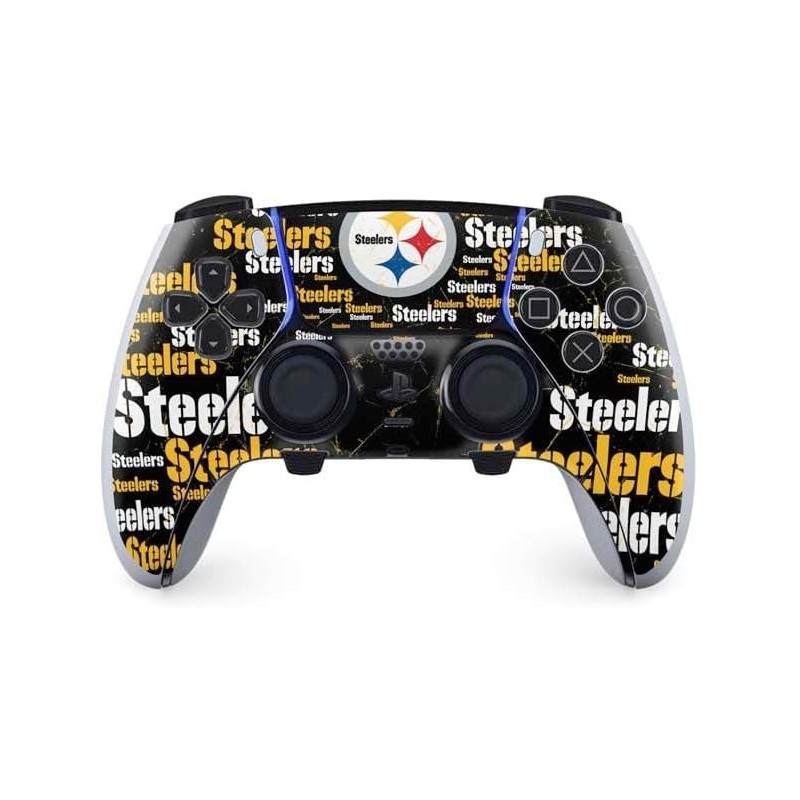 Skinit Decal Gaming Skin Compatible avec le contrôleur PS5 DualSense Edge Pro - Design Black Blast des Pittsburgh Steelers de la